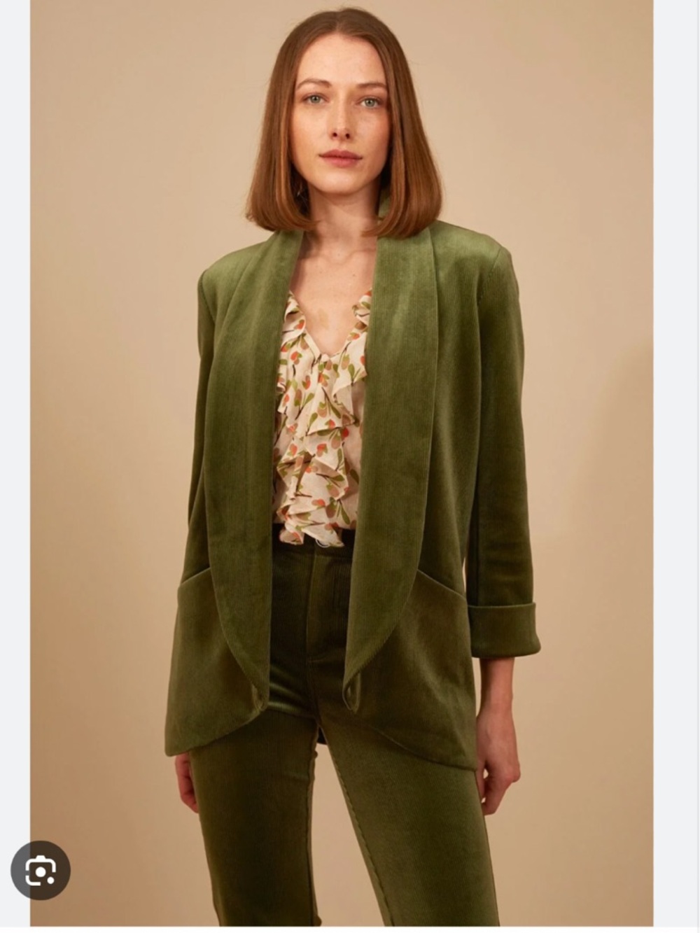 Traffic People Green Velour Ribbed Soft Casual Blazer Jacket XL